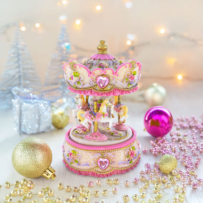 Floral Three Horses Carousel Spinning Musical Figurine