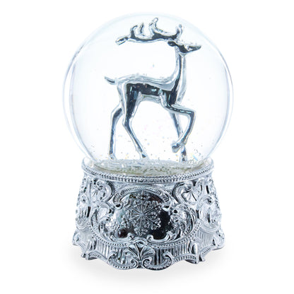 Silver Reindeer Serenade Musical Christmas Water Snow Globe