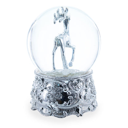 Silver Reindeer Serenade Musical Christmas Water Snow Globe