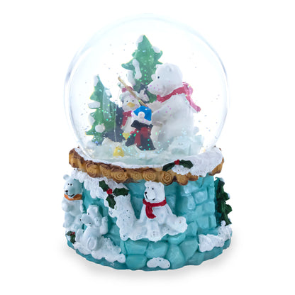 Bear and Penguins Fishing Musical Christmas Water Snow Globe