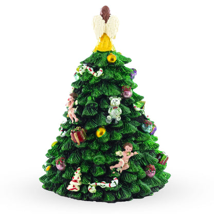 Wind-up Spinning Musical Christmas Tree with Angel Topper