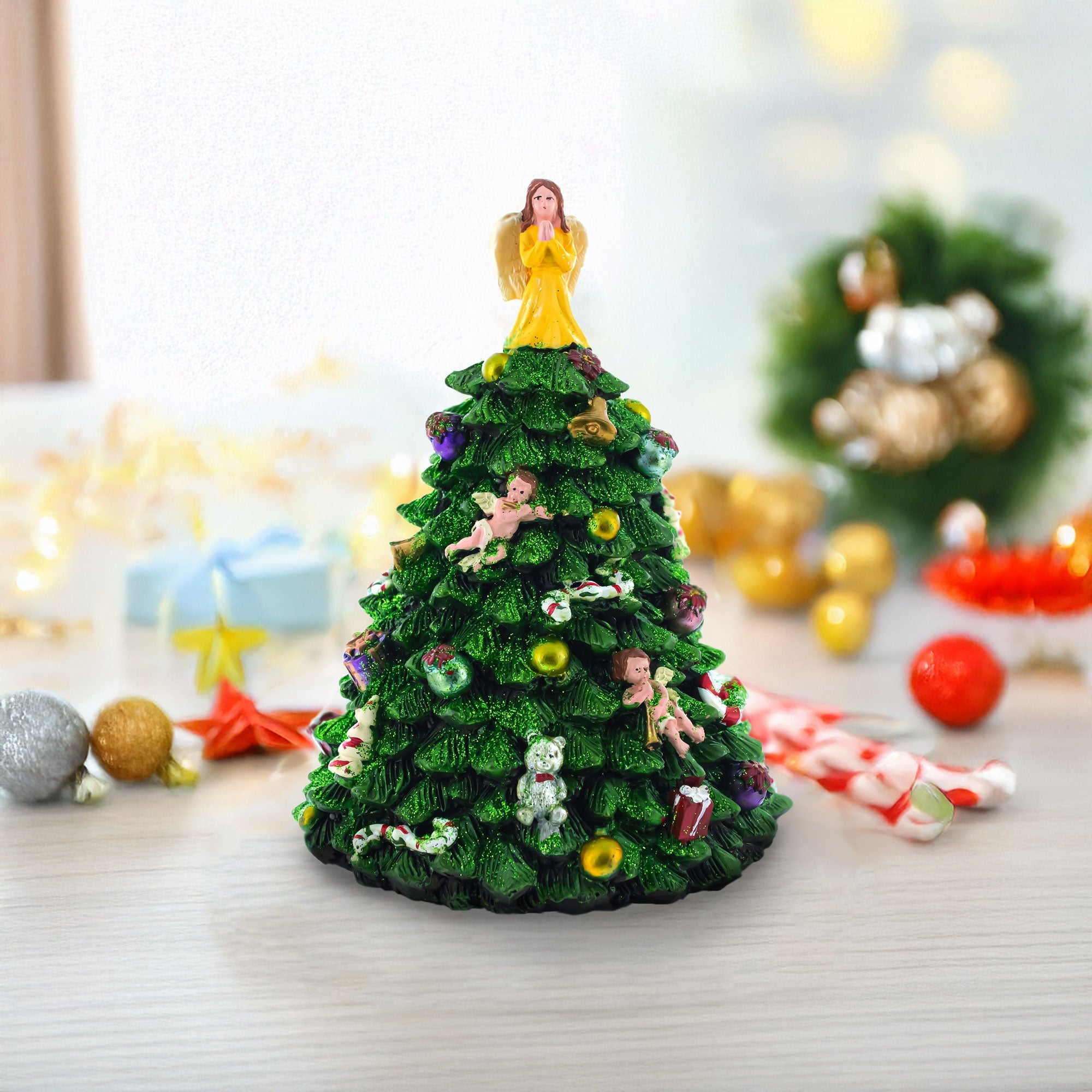 Wind-up Spinning Musical Christmas Tree with Angel Topper