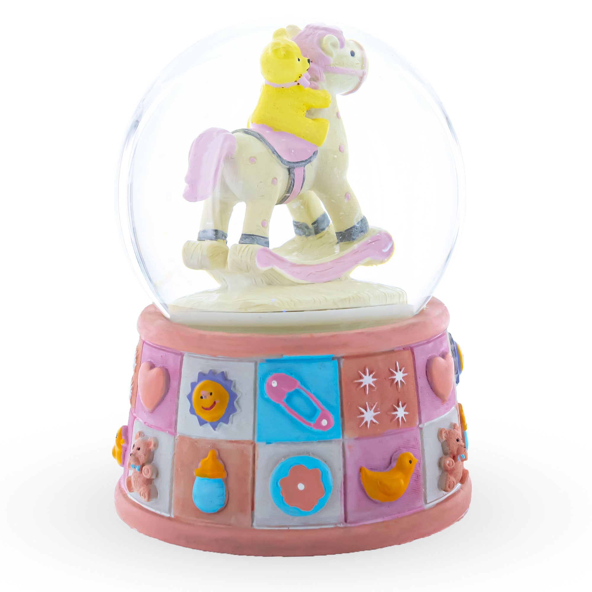 Lullaby Teddy on Rocking Horse Musical Water Snow Globe