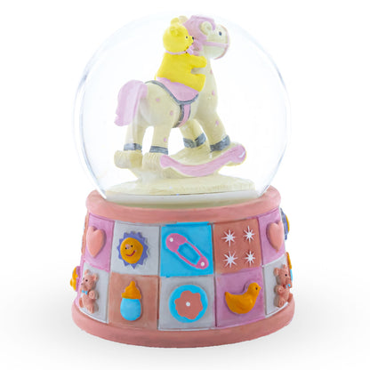 Lullaby Teddy on Rocking Horse Musical Water Snow Globe