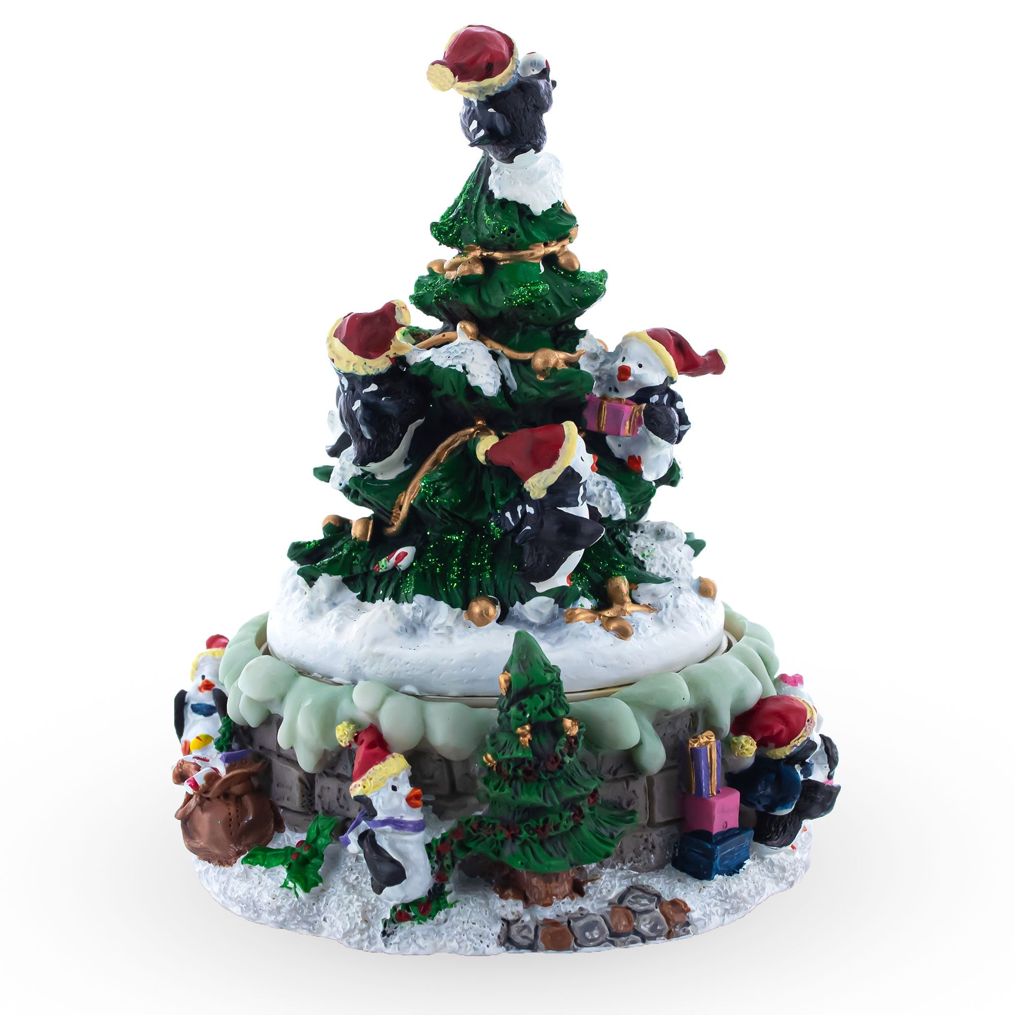 Spinning Christmas Tree Musical Figurine with Decorating Penguins BestPysanky