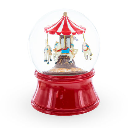 Whirling Carousel Wind-up Spinning Horses Musical Water Globe