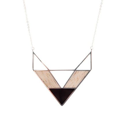 Point Made Wood and Onyx Sterling Silver Necklace Barse Jewelry