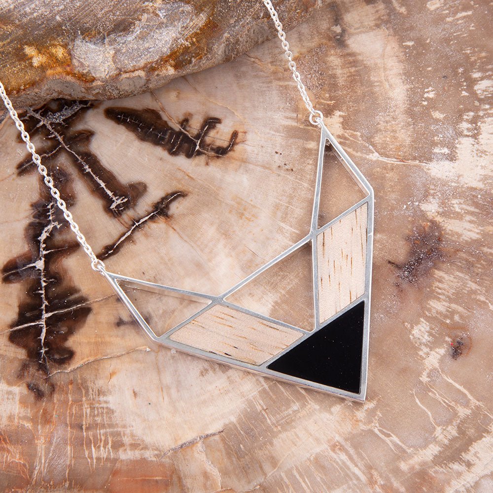 Point Made Wood and Onyx Sterling Silver Necklace Barse Jewelry