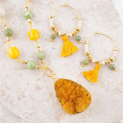 Pomelo Tassel Hoop Earrings Barse Jewelry