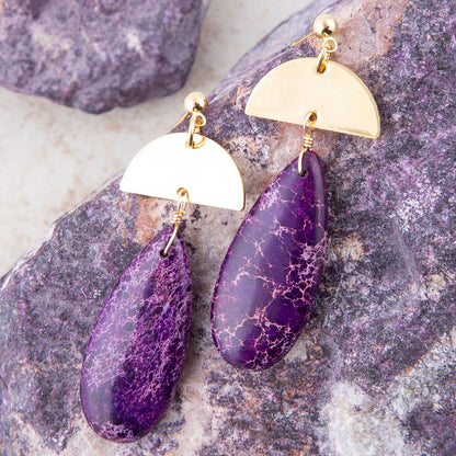 Prescott Purple Jasper Golden Drop Earrings Barse Jewelry