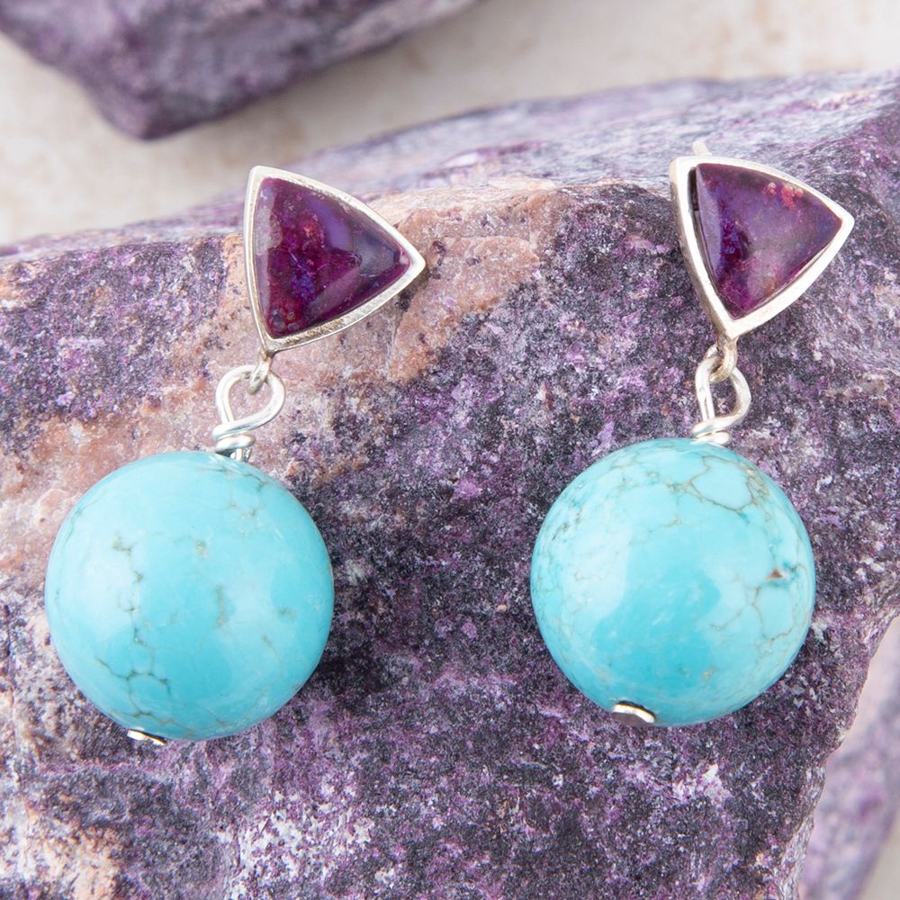 Prescott Purple Turquoise Sterling Silver Drop Earrings Barse Jewelry