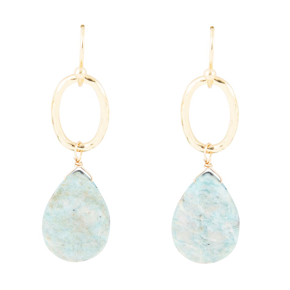Pretty Drops of Blue Amazonite Golden Drop Earrings Barse Jewelry