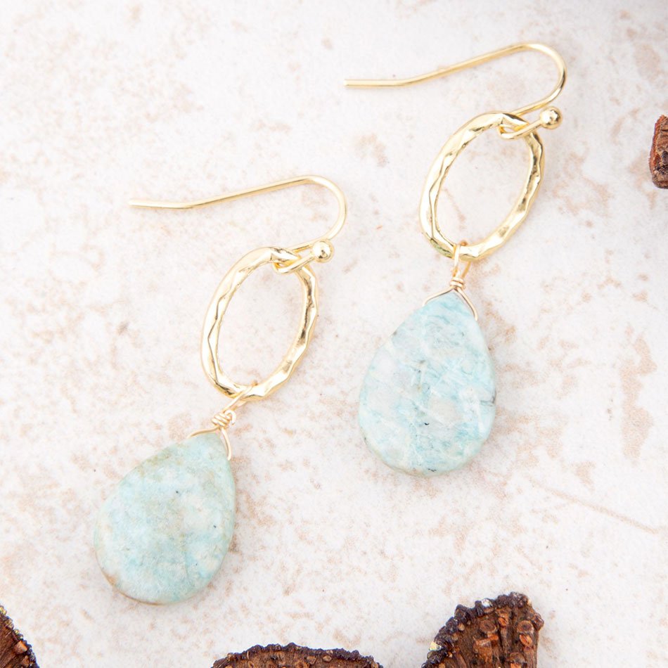 Pretty Drops of Blue Amazonite Golden Drop Earrings Barse Jewelry