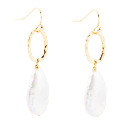 Drops of White Freshwater Pearl Golden Drop Earrings Barse Jewelry