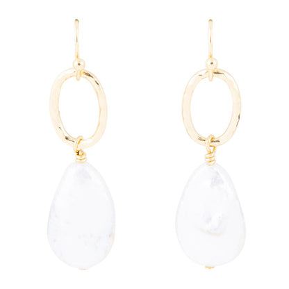 Drops of White Freshwater Pearl Golden Drop Earrings Barse Jewelry