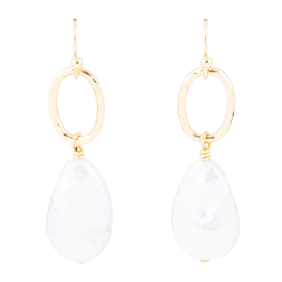 Drops of White Freshwater Pearl Golden Drop Earrings Barse Jewelry