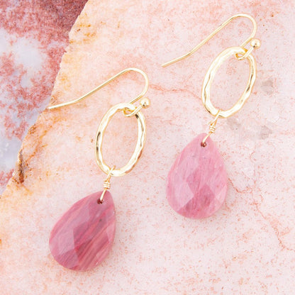 Pretty Drops of Pink Rhodonite Golden Drop Earrings Barse Jewelry
