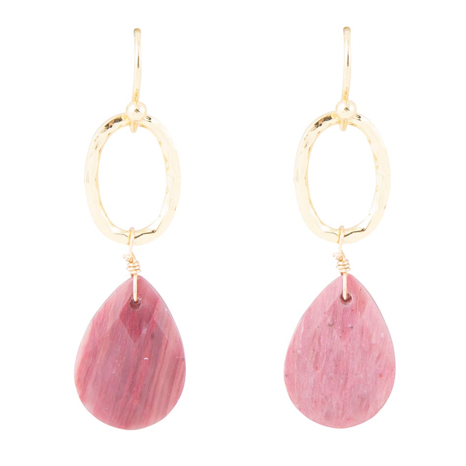 Pretty Drops of Pink Rhodonite Golden Drop Earrings Barse Jewelry