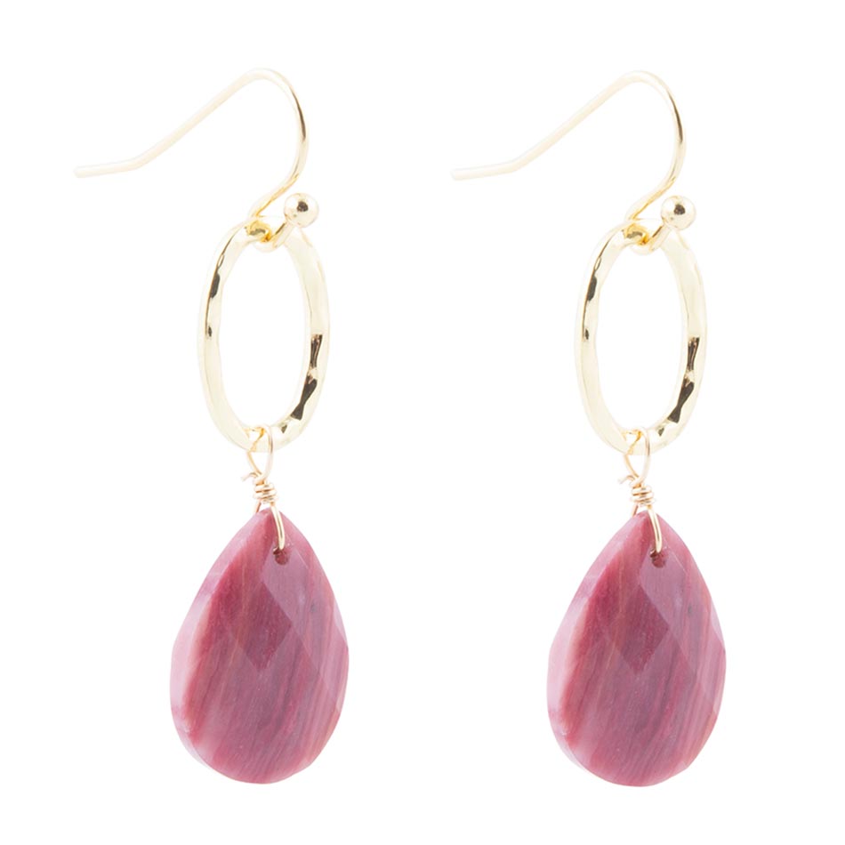 Pretty Drops of Pink Rhodonite Golden Drop Earrings Barse Jewelry