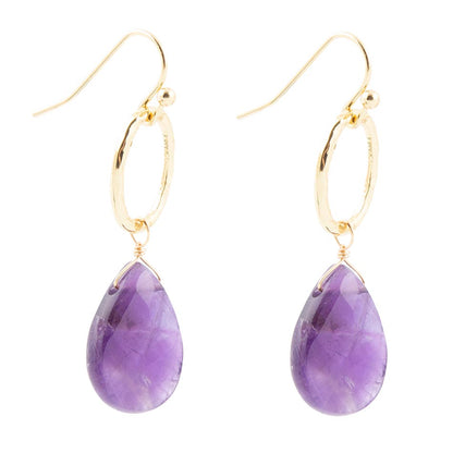 Pretty Drops of Purple Amethyst Golden Drop Earrings Barse Jewelry