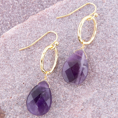 Pretty Drops of Purple Amethyst Golden Drop Earrings Barse Jewelry