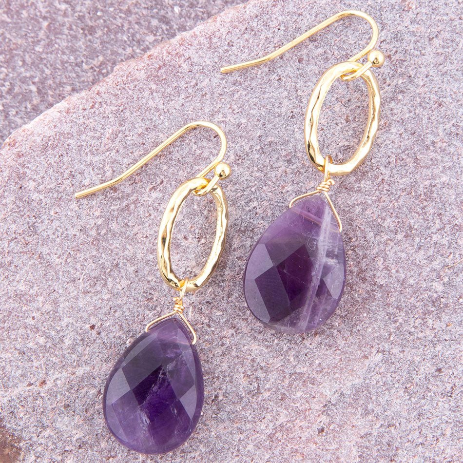 Pretty Drops of Purple Amethyst Golden Drop Earrings Barse Jewelry