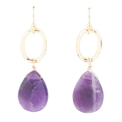Pretty Drops of Purple Amethyst Golden Drop Earrings Barse Jewelry