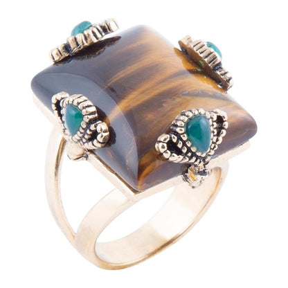 Prismatic Brown Tiger's Eye Statement Golden Ring Barse Jewelry