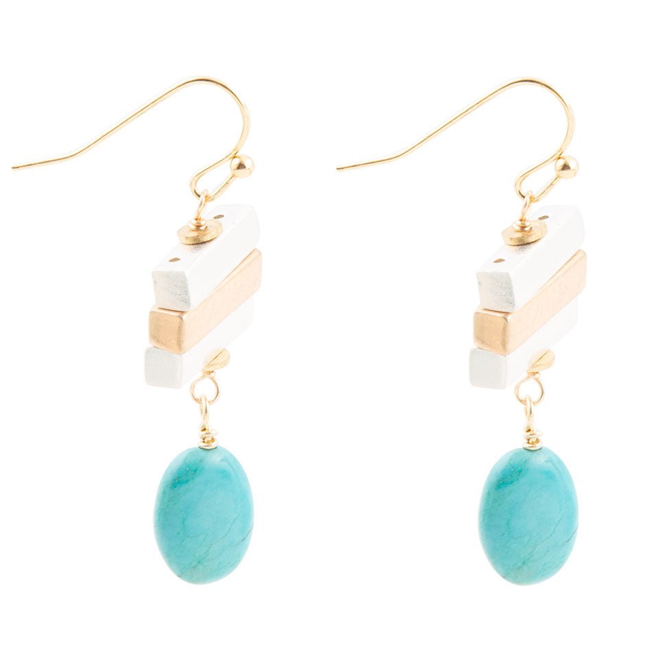 Pueblo Blue Magnesite and Mixed Metal Drop Earrings Barse Jewelry