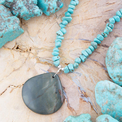 Pueblo Blue Turquoise Magnesite and Jasper Sterling Silver Necklace Barse Jewelry