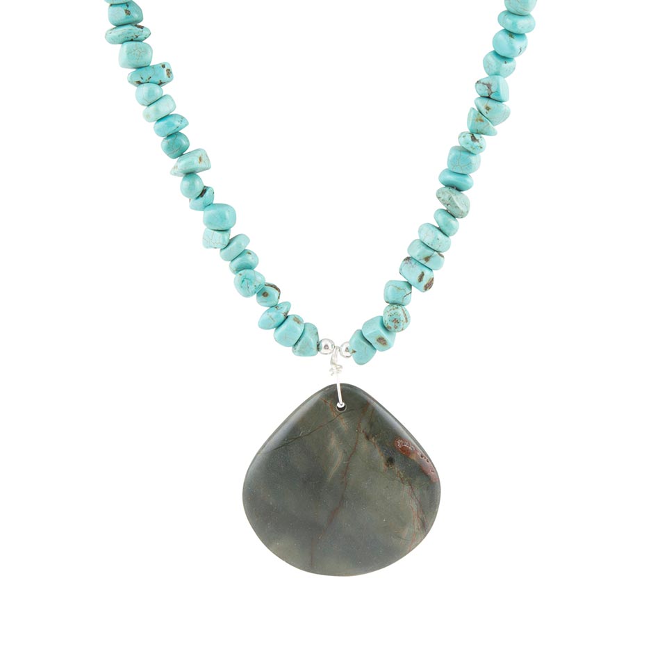 Pueblo Blue Turquoise Magnesite and Jasper Sterling Silver Necklace Barse Jewelry