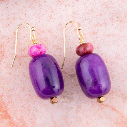 Purple Agate Drop Golden Earrings Barse Jewelry