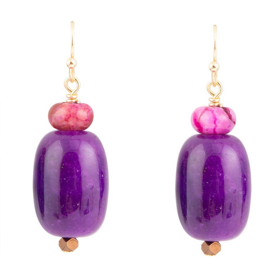 Purple Agate Drop Golden Earrings Barse Jewelry