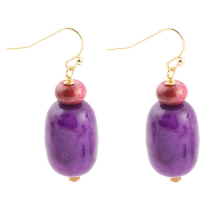 Purple Agate Drop Golden Earrings Barse Jewelry