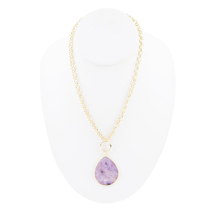 Purple Amethyst Teardrop Golden Chain Necklace Barse Jewelry