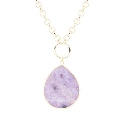 Purple Amethyst Teardrop Golden Chain Necklace Barse Jewelry