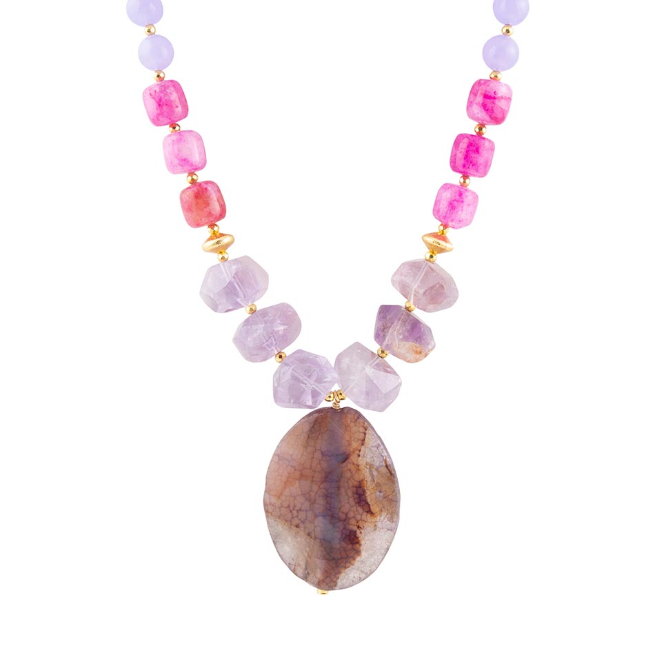 Purple Periwinkle Amethyst and Agate Pendant Necklace Barse Jewelry