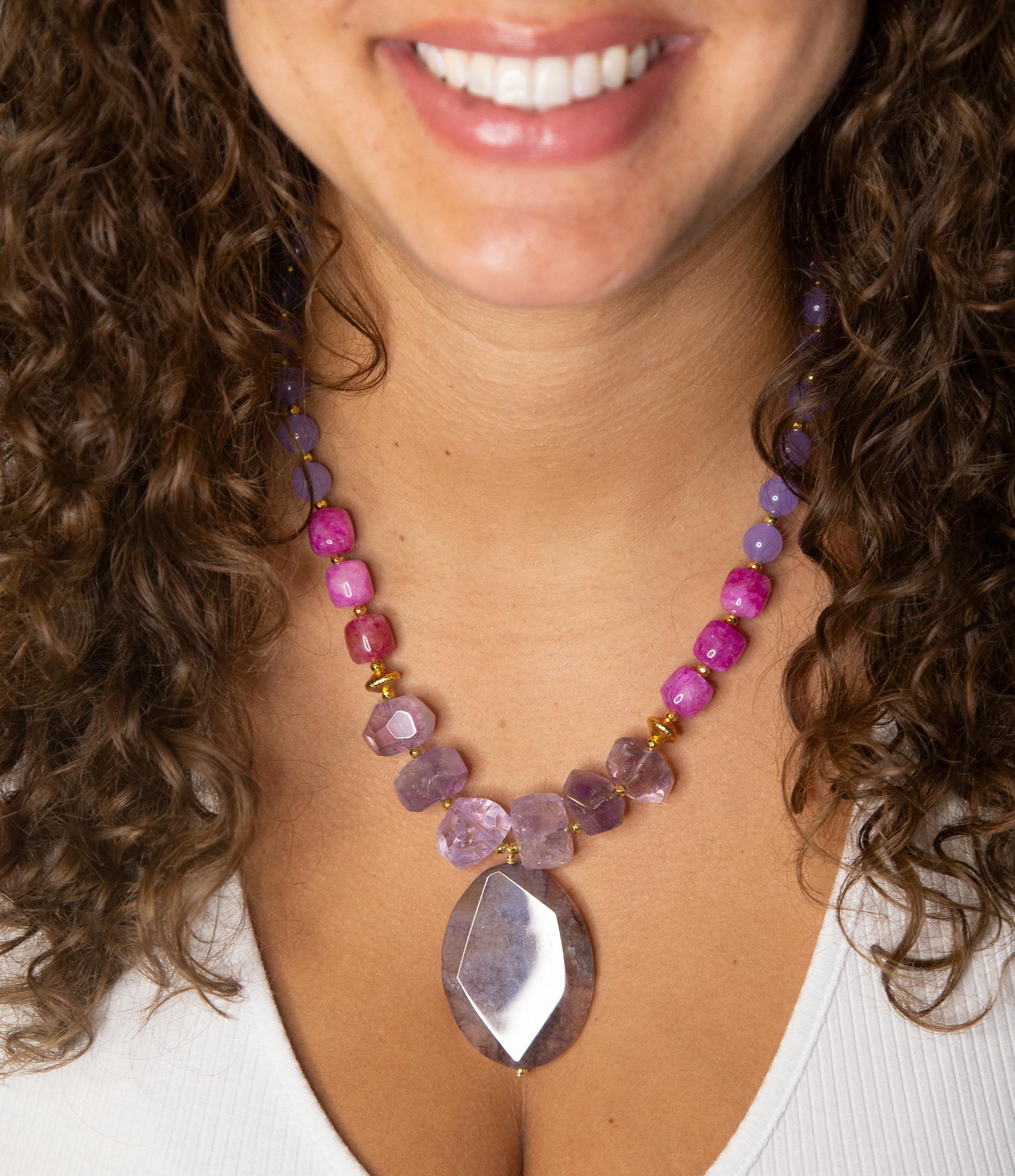 Purple Periwinkle Amethyst and Agate Pendant Necklace Barse Jewelry