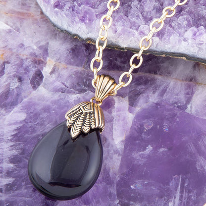 Purple Quartz Teardrop Golden Pendant Necklace Barse Jewelry