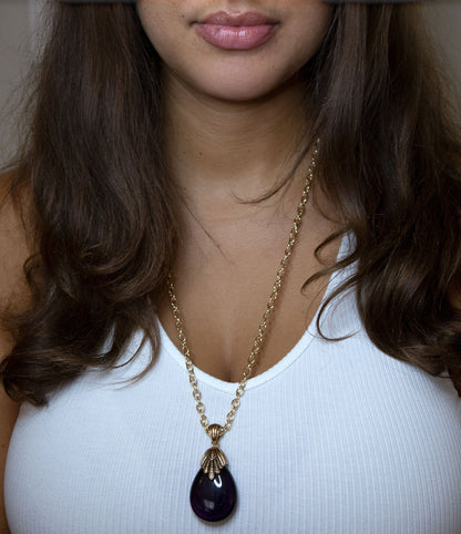 Purple Quartz Teardrop Golden Pendant Necklace Barse Jewelry