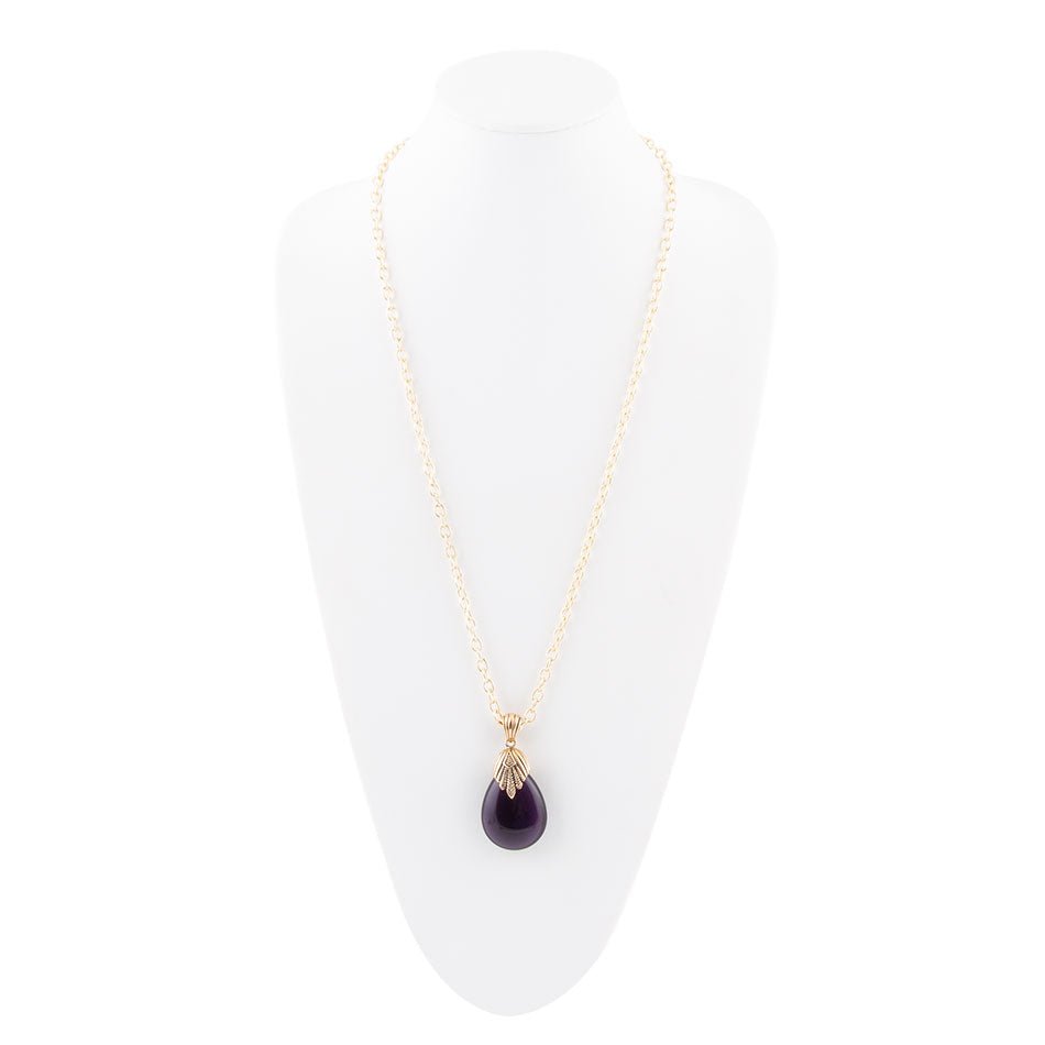 Purple Quartz Teardrop Golden Pendant Necklace Barse Jewelry