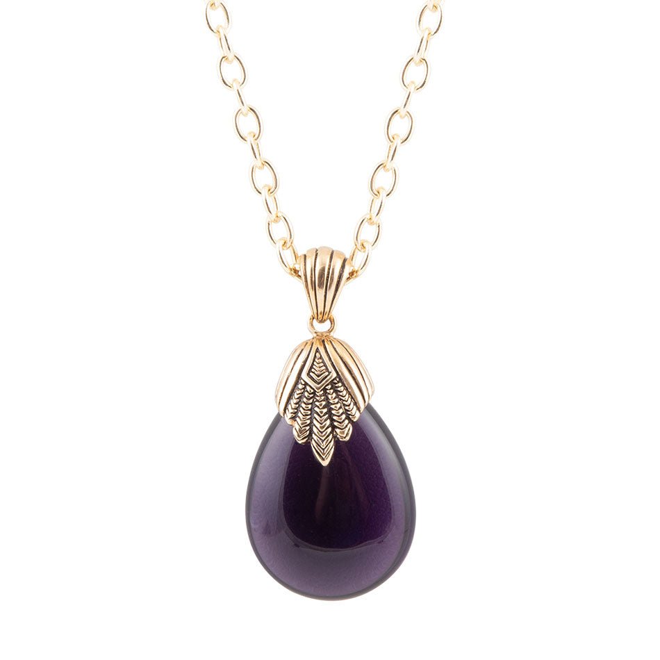 Purple Quartz Teardrop Golden Pendant Necklace Barse Jewelry