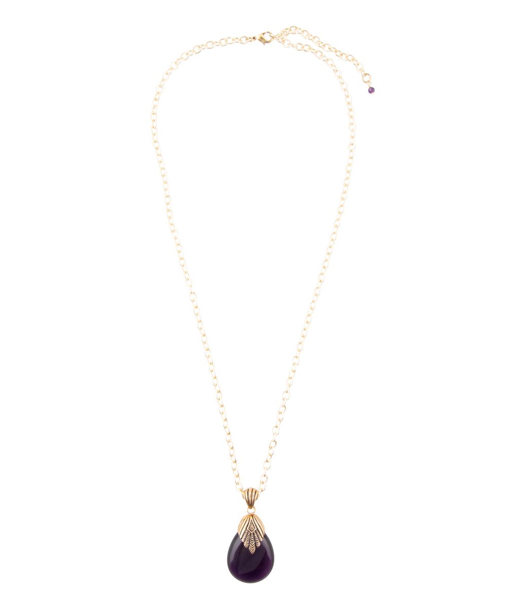 Purple Quartz Teardrop Golden Pendant Necklace Barse Jewelry