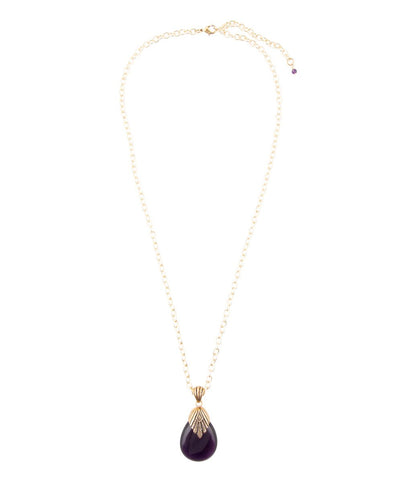 Purple Quartz Teardrop Golden Pendant Necklace Barse Jewelry