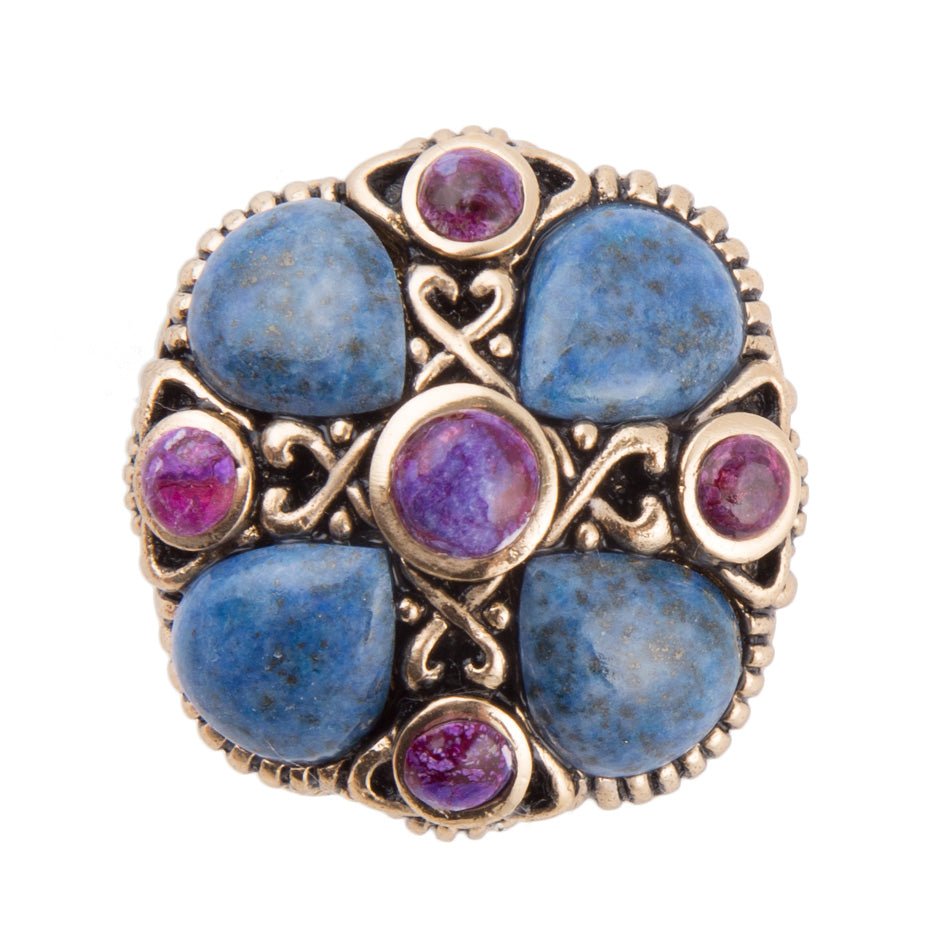 Purple Turquoise and Blue Lapis Golden Statement Ring Barse Jewelry