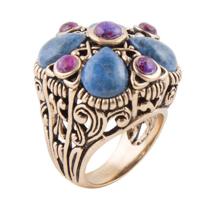 Purple Turquoise and Blue Lapis Golden Statement Ring Barse Jewelry