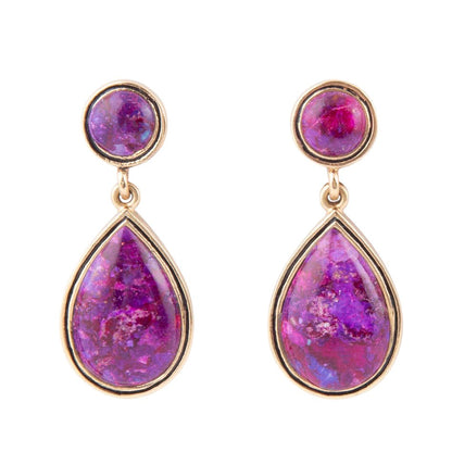 Purple Turquoise and Golden Bronze Teardrop Earrings Barse Jewelry