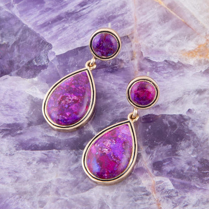 Purple Turquoise and Golden Bronze Teardrop Earrings Barse Jewelry