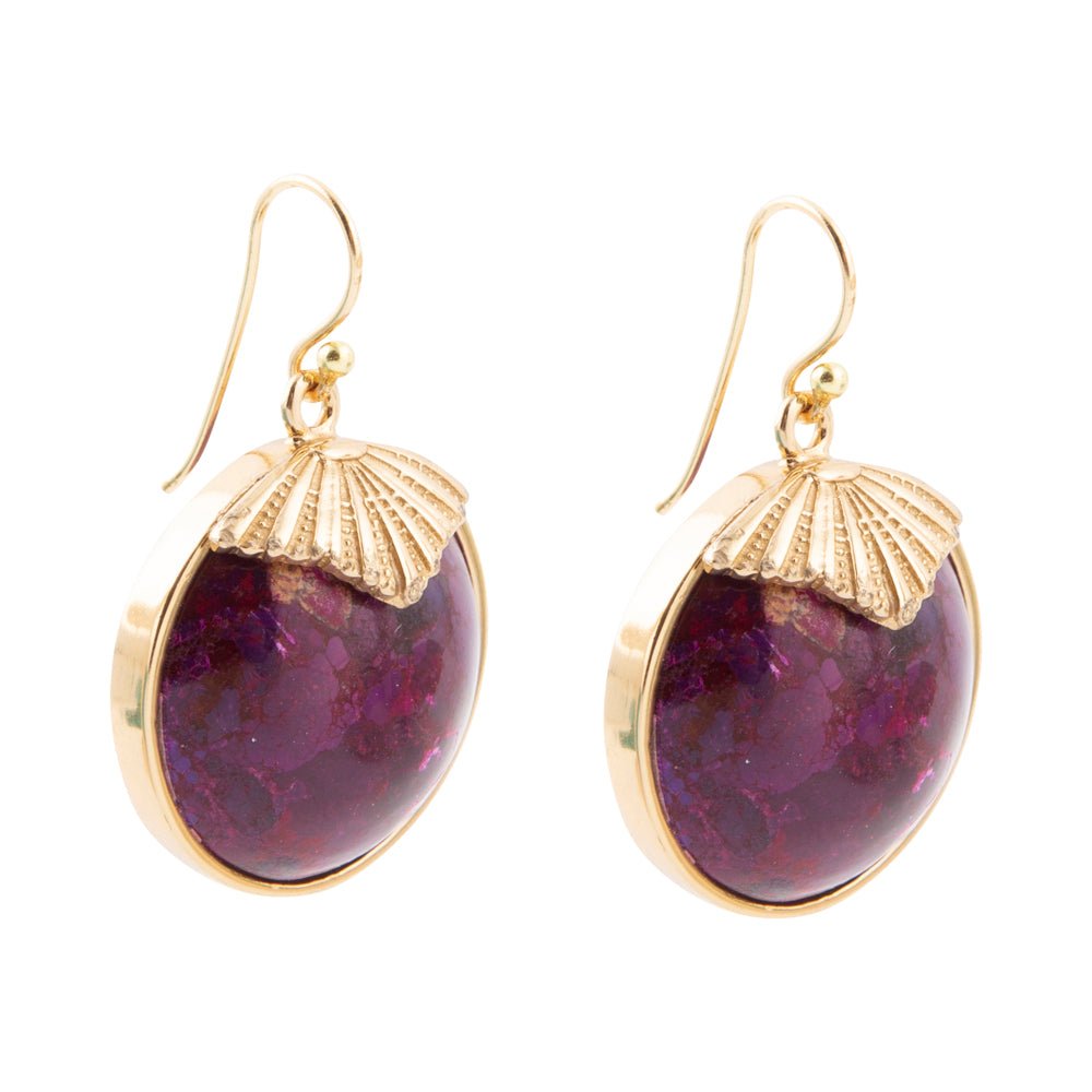 Purple Turquoise Circle Golden Drop Earrings Barse Jewelry