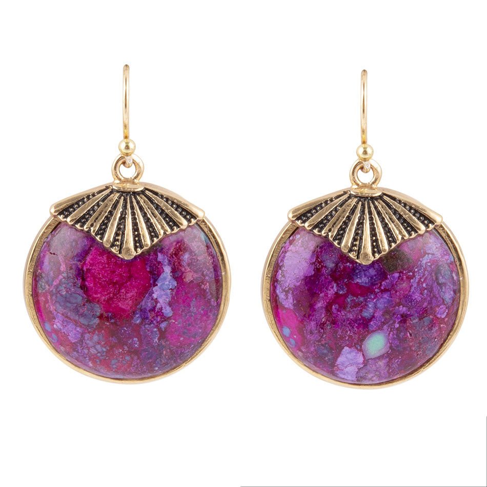 Purple Turquoise Circle Golden Drop Earrings Barse Jewelry